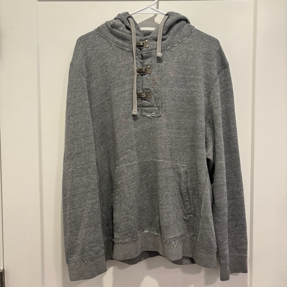 CHOR‎ Mens Gray Distressed Hoodie Lobster Claw Clasp Pullover Sweatshirt 2X